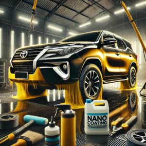Toyota Fortuner sedang menjalani proses nano coating di workshop profesional Bandung dengan hasil kilap maksimal.