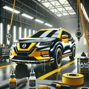 Nissan X-Trail sedang menjalani proses nano coating di workshop profesional Bandung dengan hasil kilap maksimal.