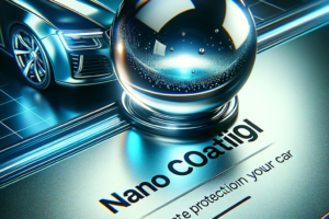 DALL·E 2023 12 03 09.19.23 A visually striking and informative thumbnail for a blog article titled Nano Coating Mobil. The image should feature a close up of a cars surface s