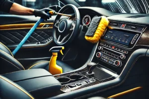 Mobil mewah dengan interior bersih dan wangi setelah detailing profesional.
