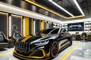 Foto detailing premium di salon mobil Bandung dengan mobil mewah.