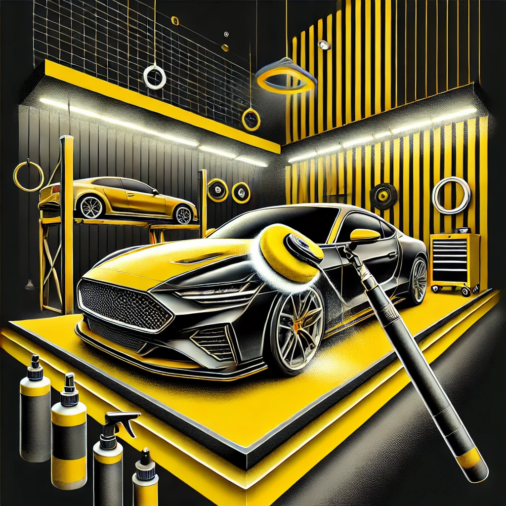 Luxury car being professionally detailed in a modern workshop in Bandung.