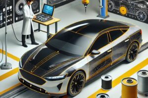 Mobil sedang menerima aplikasi nano coating di workshop modern dengan alat canggih.