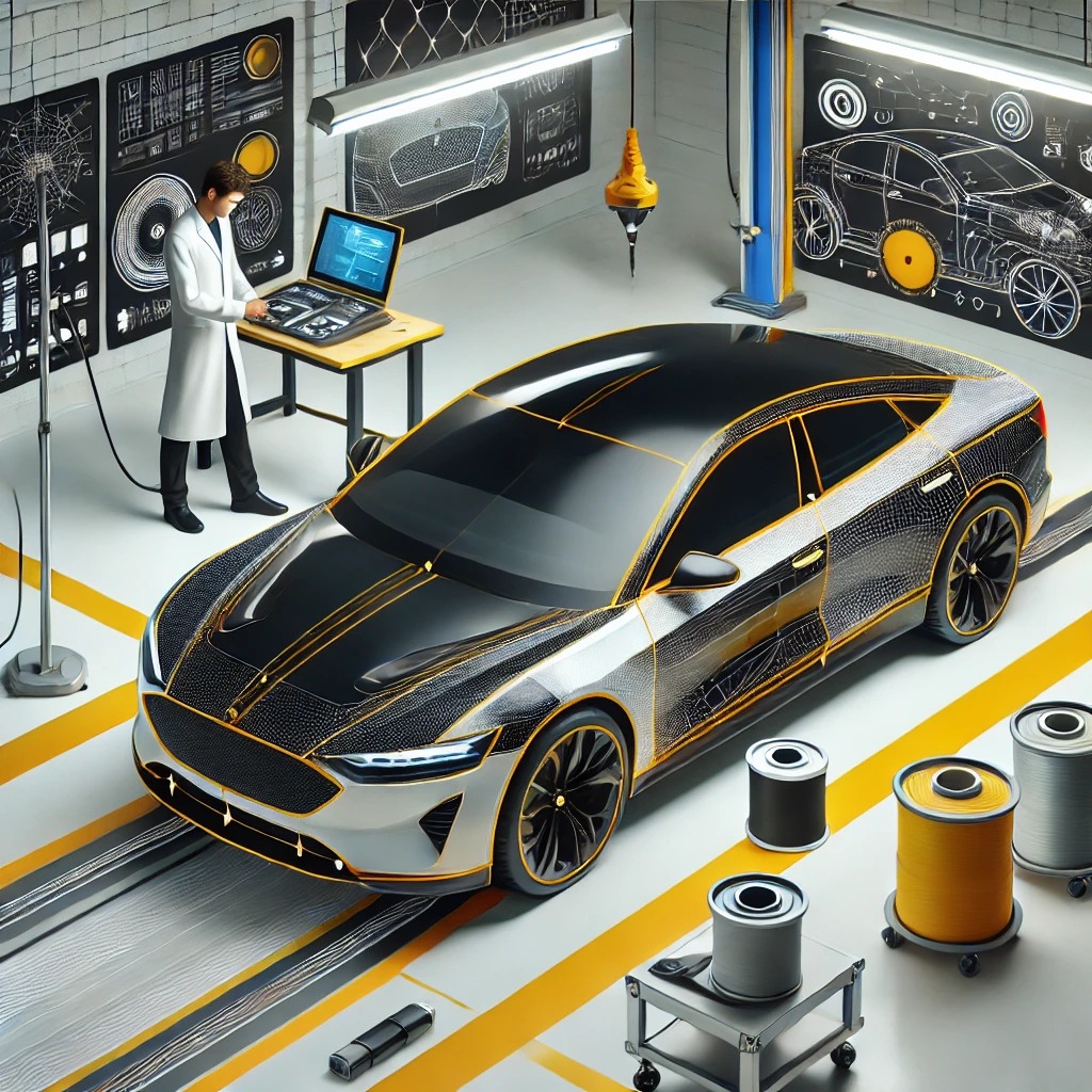 Mobil sedang menerima aplikasi nano coating di workshop modern dengan alat canggih.
