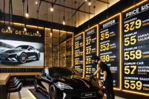 Layanan detailing mobil premium di salon mobil Bandung dengan price list yang elegan.