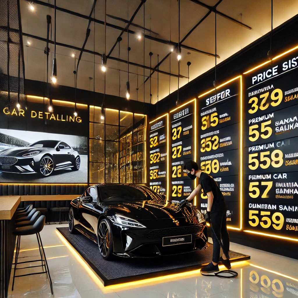 Layanan detailing mobil premium di salon mobil Bandung dengan price list yang elegan.
