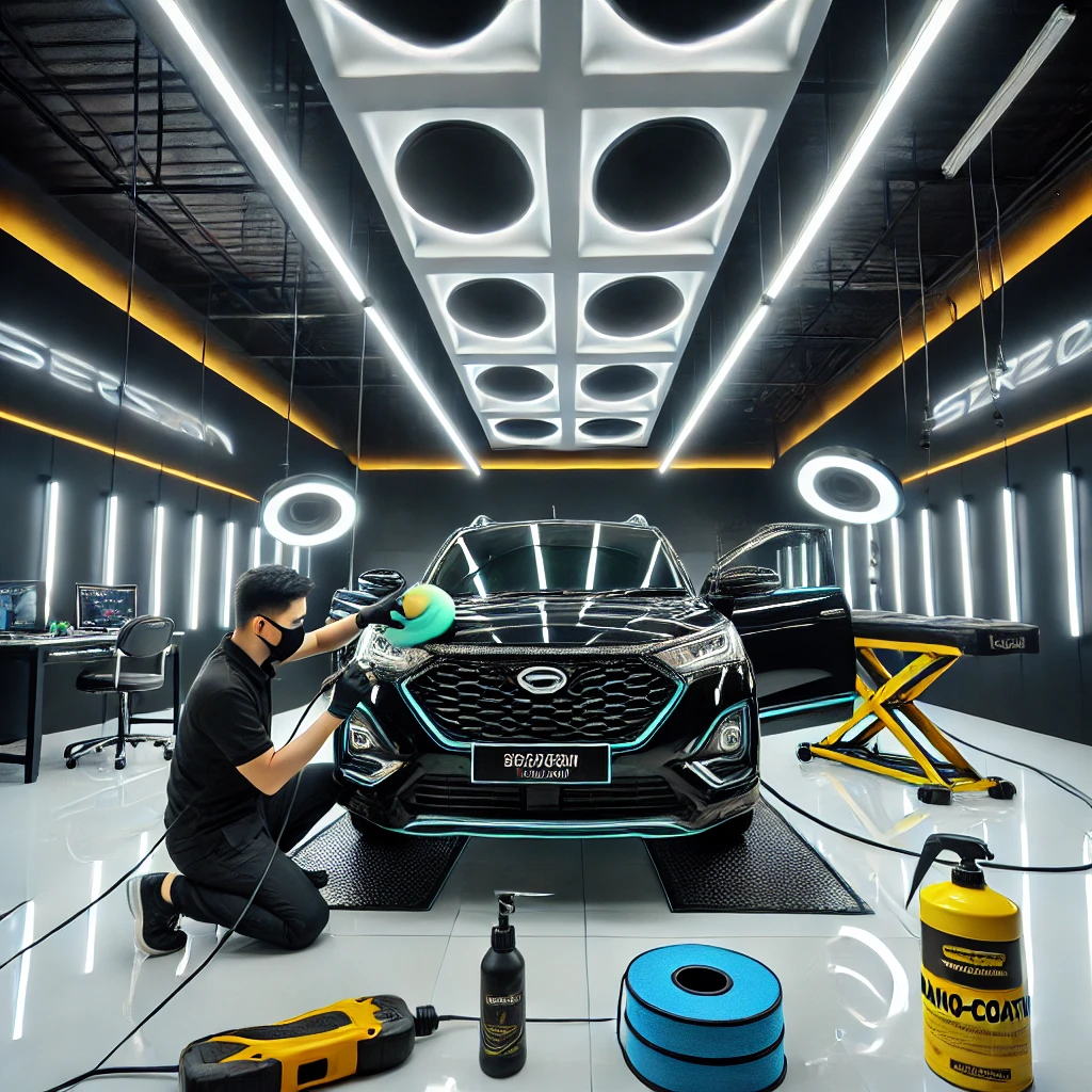 Daihatsu Sigra menjalani proses detailing di salon mobil Bandung.