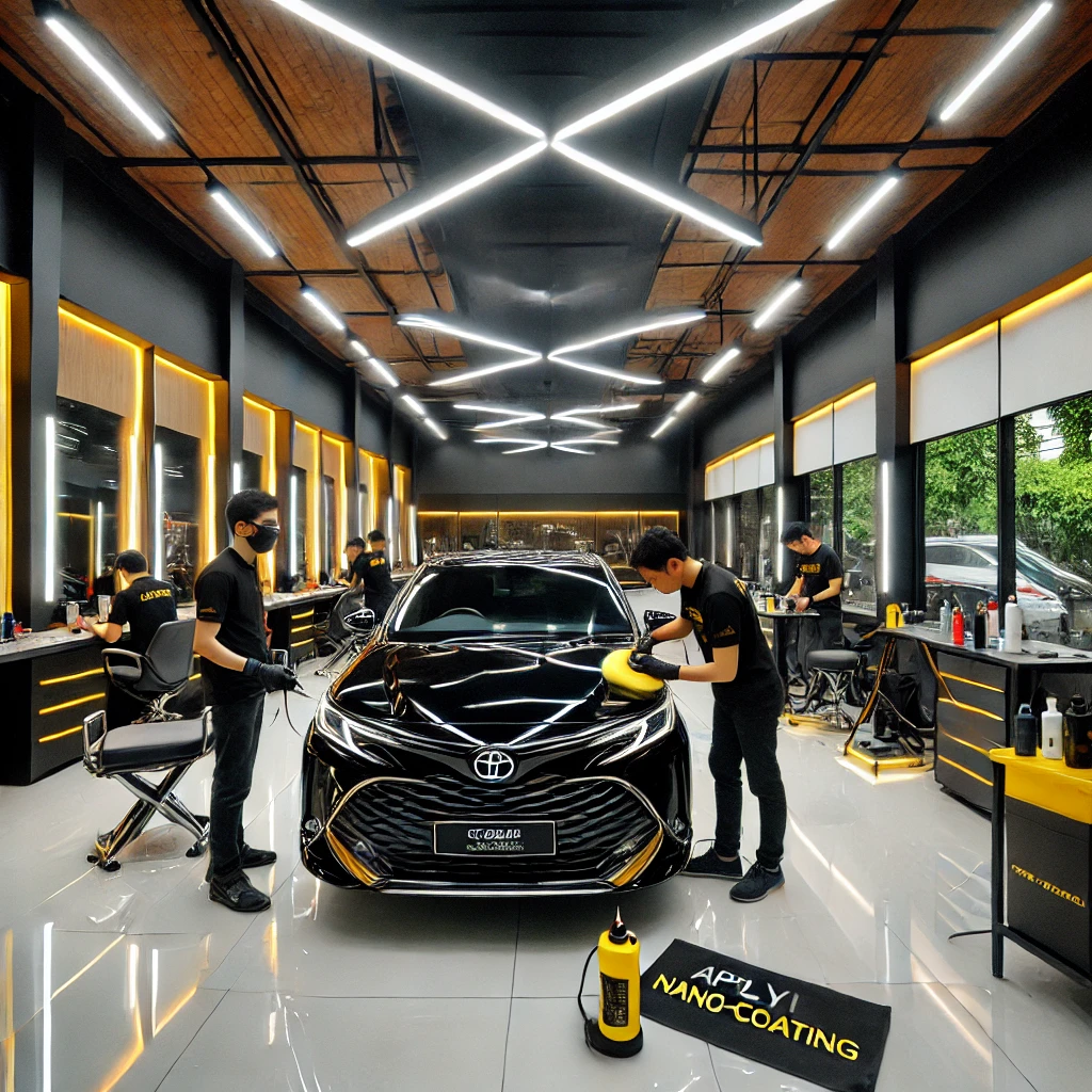 Toyota Calya dalam proses auto detailing profesional di Bandung.