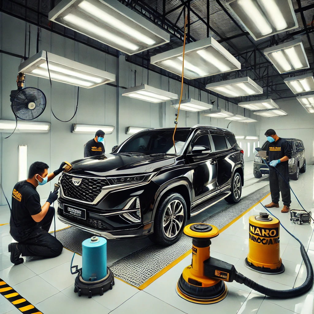 Mobil Wuling Almaz sedang menjalani proses auto detailing profesional di Bandung.