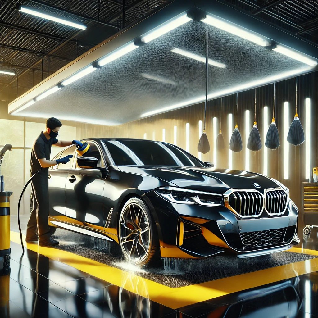 BMW sedang menjalani detailing premium di Bandung dengan layanan poles dan nano coating agar tampil lebih kinclong dan terlindungi.