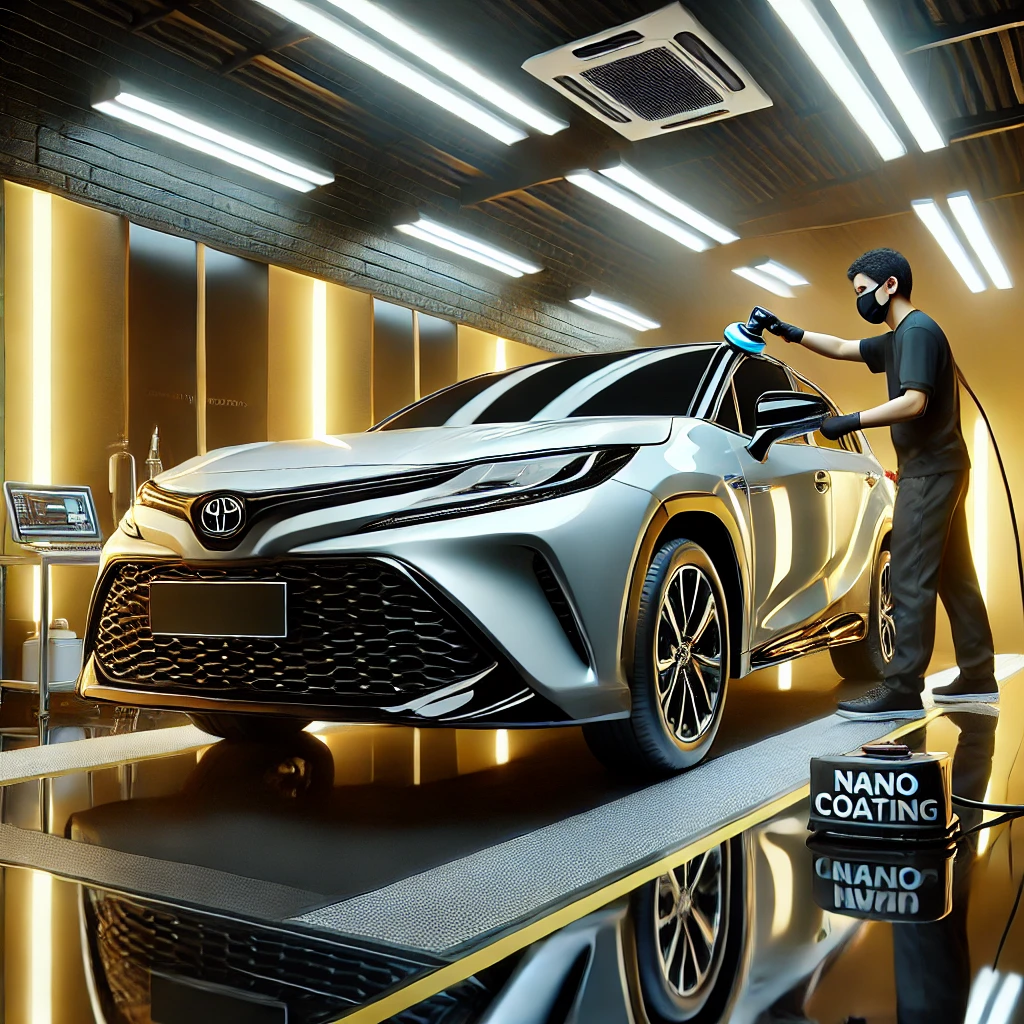 Toyota sedang menjalani detailing premium di Bandung dengan layanan poles dan nano coating agar tampil lebih kinclong dan terlindungi.