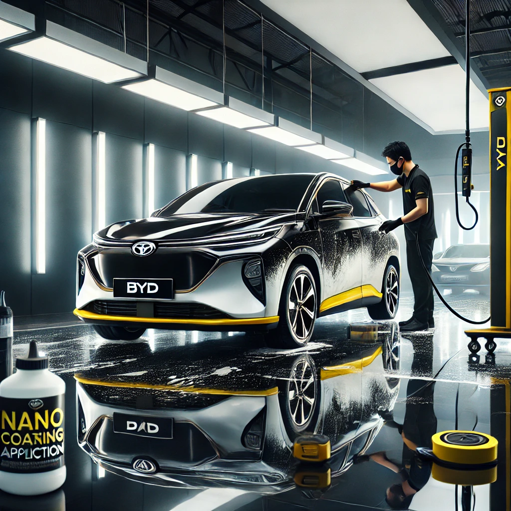 AutoDetailing mobil BYD di Bandung dengan perlindungan nano coating & paint correction untuk kilau maksimal.
