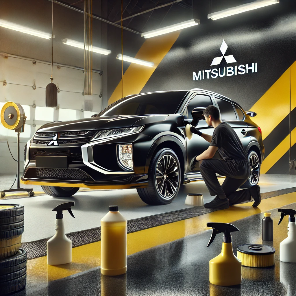 Mitsubishi sedang menjalani autodetailing di workshop profesional Bandung dengan hasil kilap maksimal.