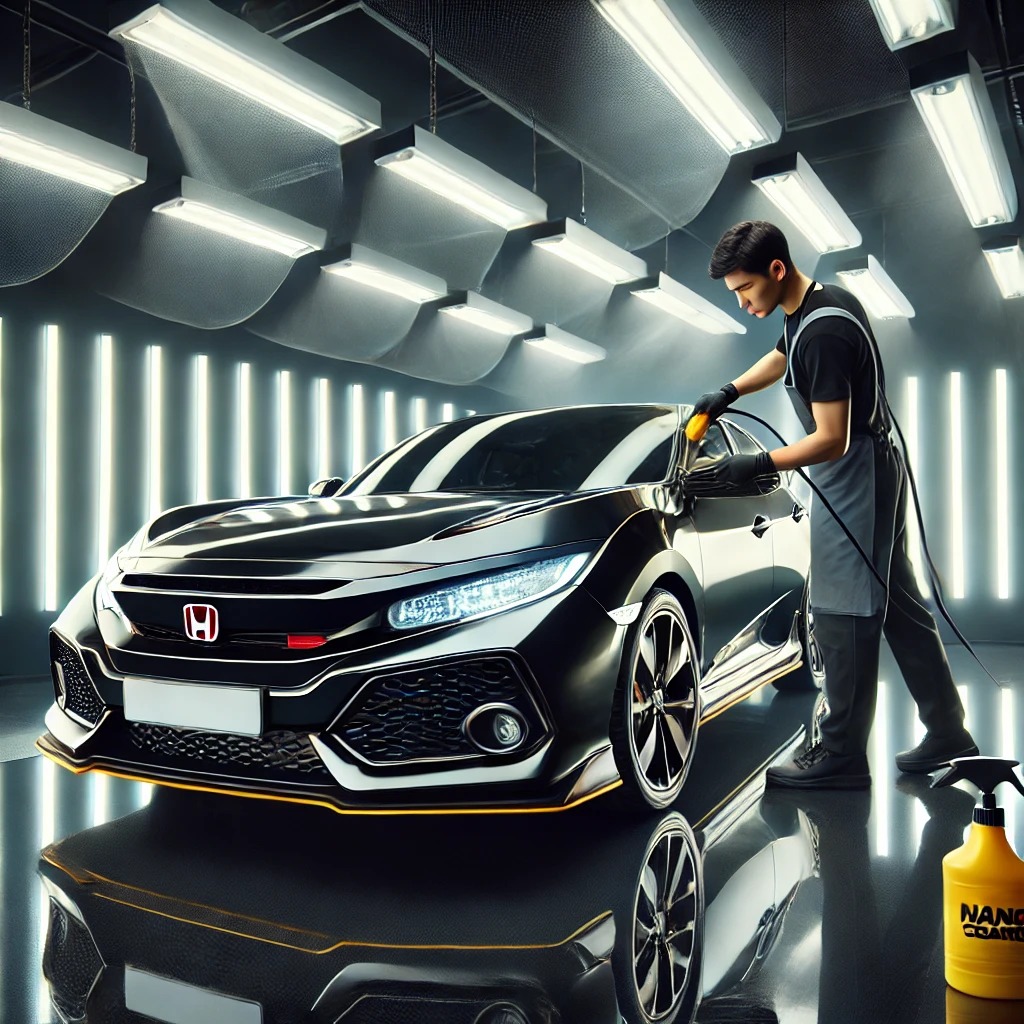Honda Civic Turbo Hatchback setelah Nano Coating, tampil lebih glossy dan terlindungi dari baret dan debu di salon mobil Bandung.