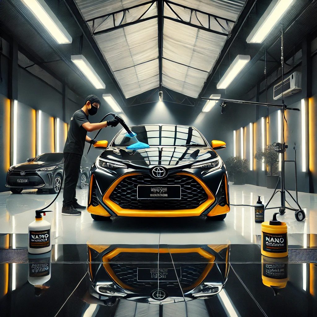 Nano Coating Toyota Ayla di Bandung memberikan perlindungan maksimal dari debu, air, dan goresan dengan efek hydrophobic.