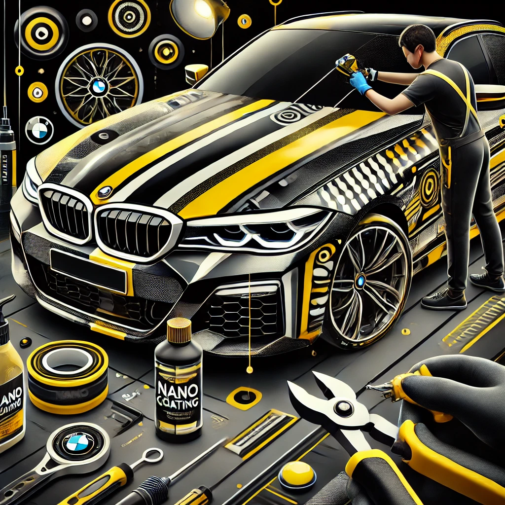BMW sedang menjalani proses nano coating di workshop profesional Bandung dengan hasil kilap maksimal.