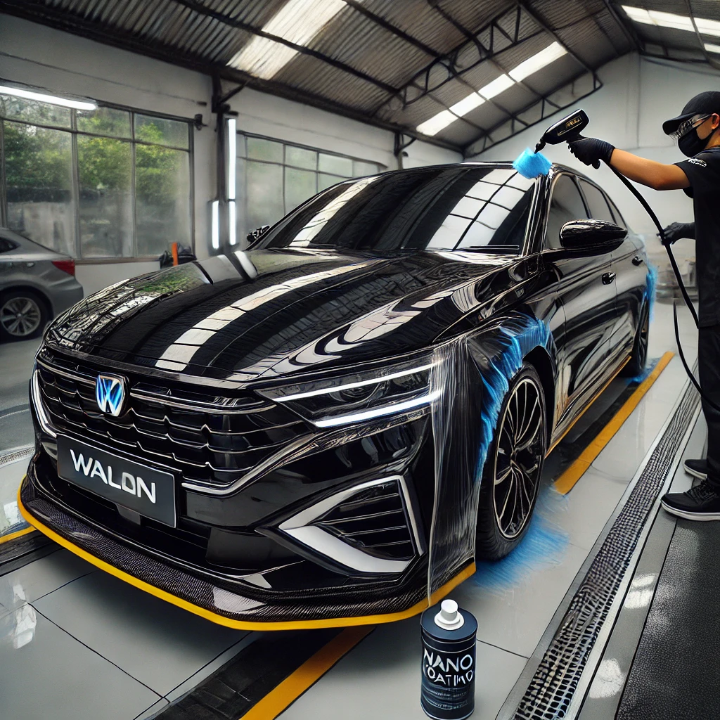 Mobil Wuling mendapatkan perlindungan nano coating dengan hasil kilau maksimal dan daya tahan lebih lama.