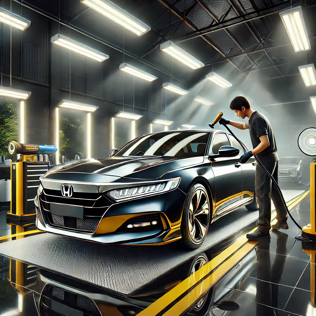 Honda Accord sedang menjalani detailing premium di Bandung dengan layanan poles dan nano coating agar tampil lebih kinclong dan terlindungi.