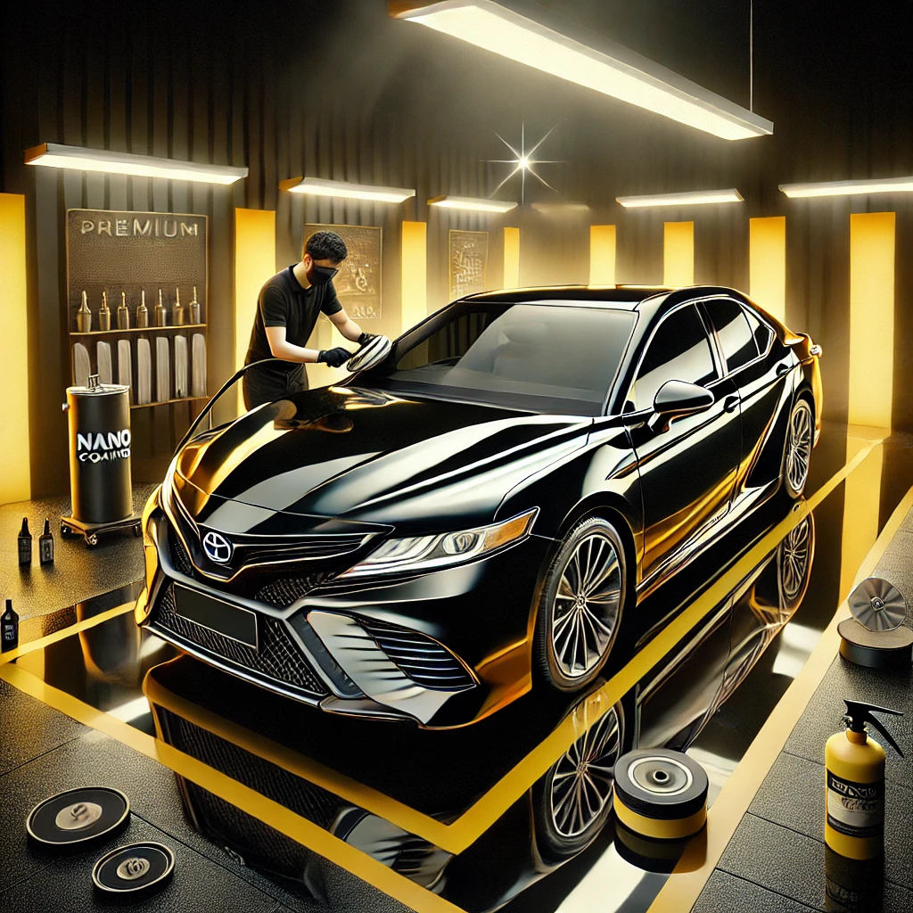 Toyota Camry sedang menjalani detailing premium di Bandung dengan layanan poles dan nano coating agar tampil lebih kinclong dan terlindungi.