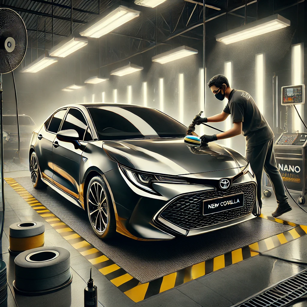 Toyota New Corolla sedang menjalani detailing premium di Bandung dengan layanan poles dan nano coating agar tampil lebih kinclong dan terlindungi.