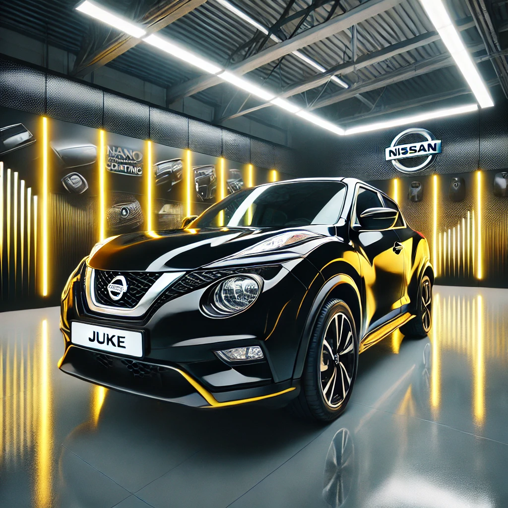 Nissan Juke hitam mengkilap setelah detailing & nano coating di Bandung