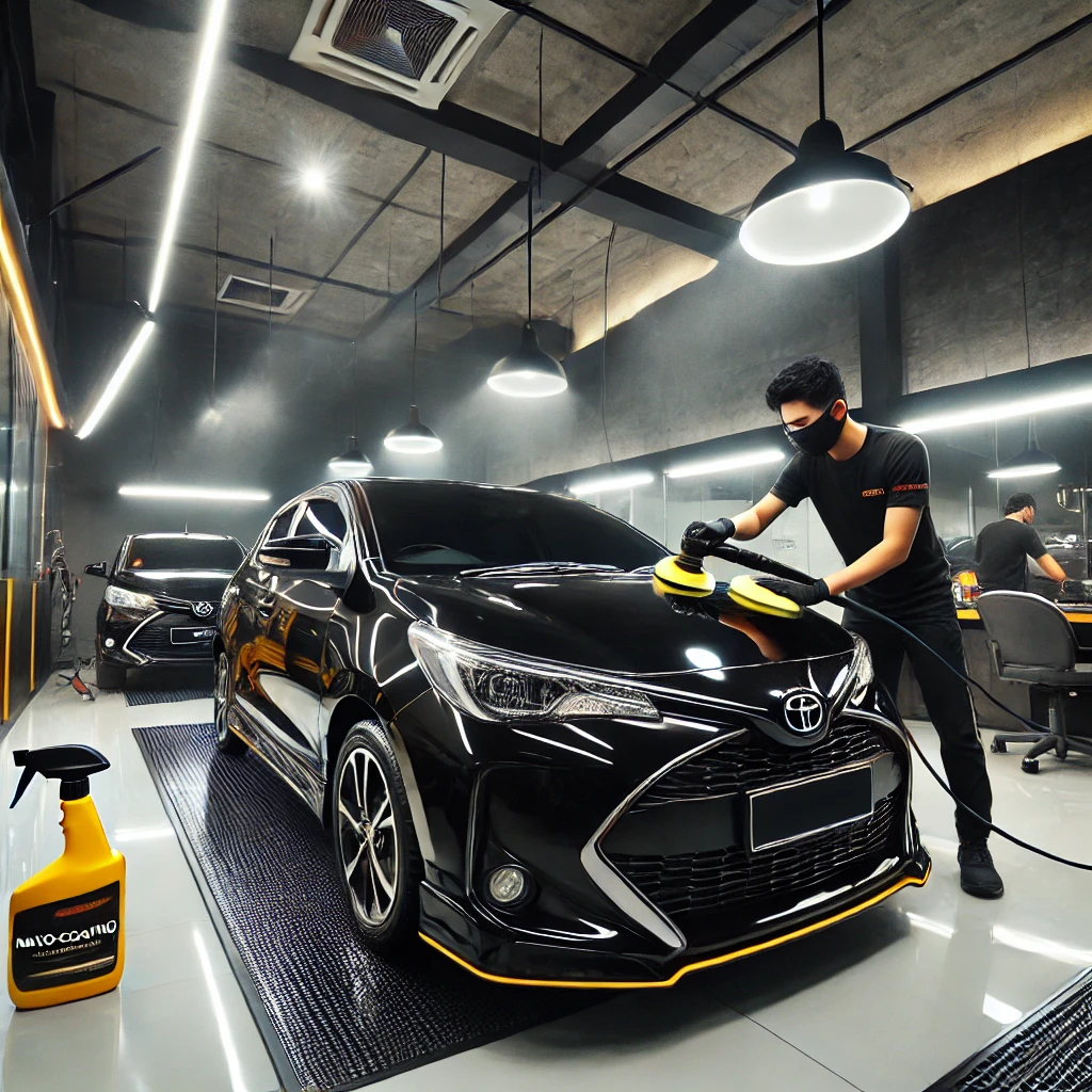 Toyota Yaris menjalani proses detailing di salon mobil Bandung.
