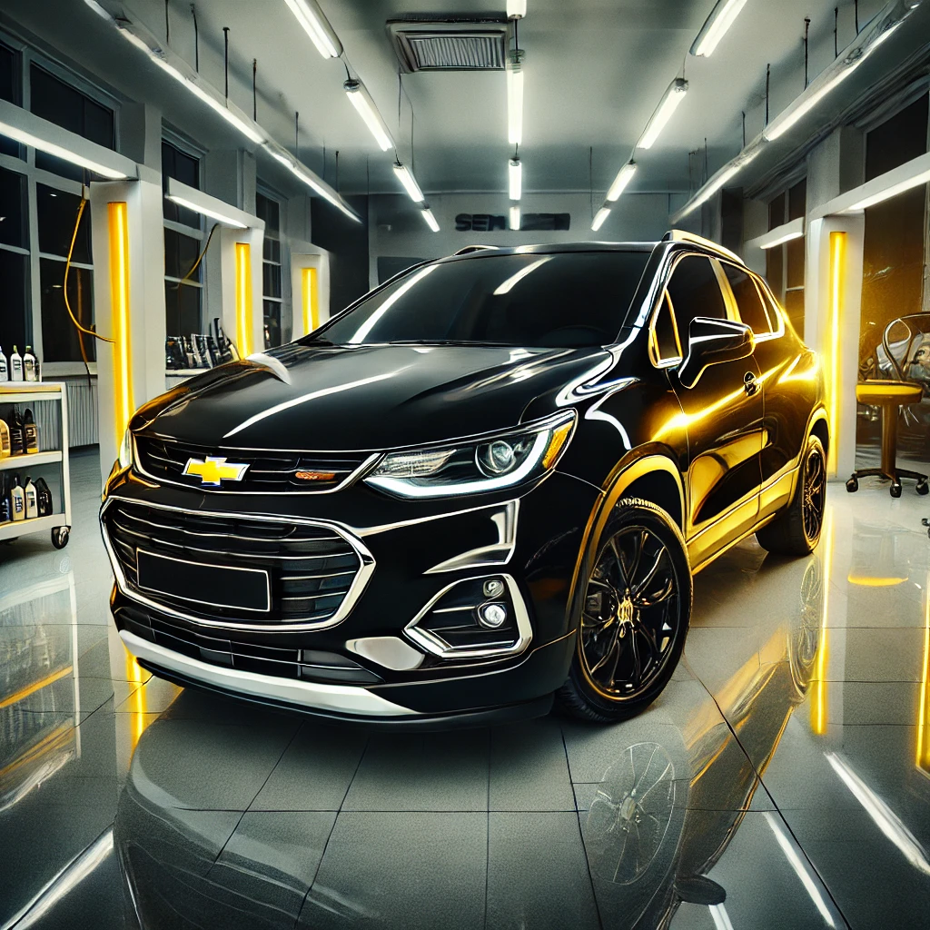 Chevrolet Trax hitam mengkilap setelah detailing & nano coating di Bandung
