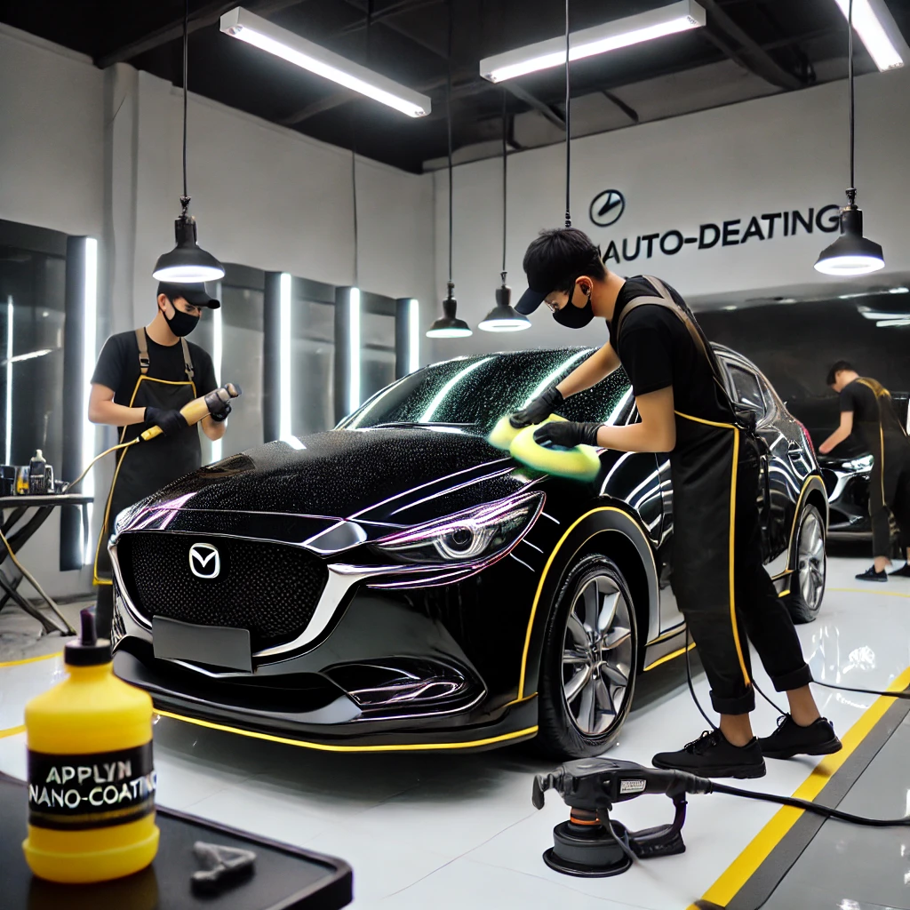 Mazda 2 menjalani proses detailing di salon mobil Bandung.