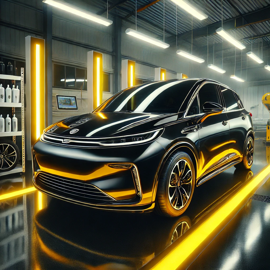 Wuling Air EV hitam mengkilap setelah detailing & nano coating di Bandung