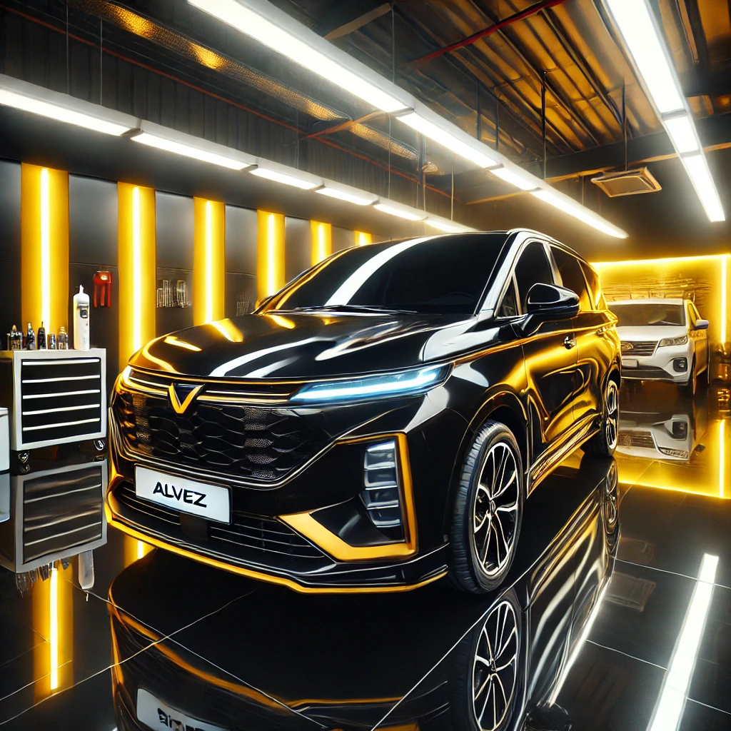 Wuling Alvez hitam mengkilap setelah detailing & nano coating di Bandung