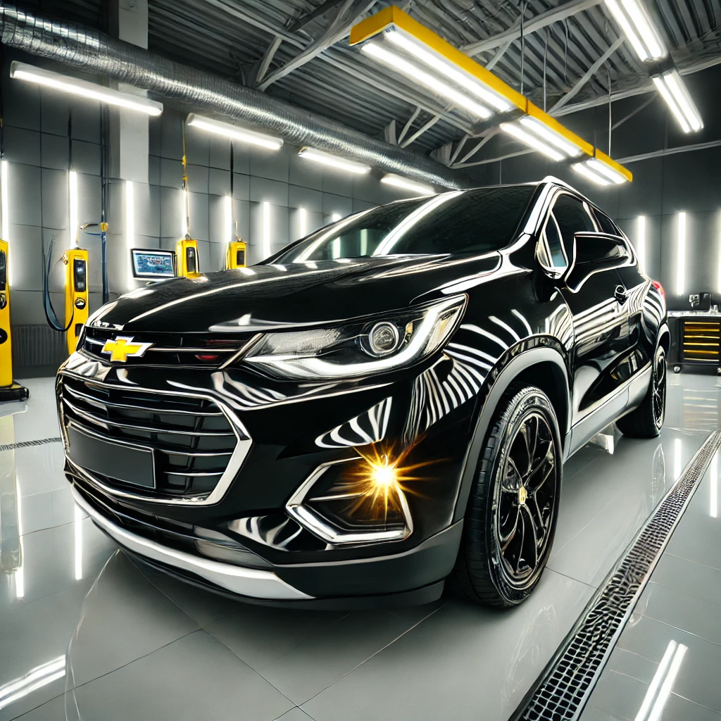 Chevrolet Trax hitam mengkilap setelah detailing & nano coating di Bandung